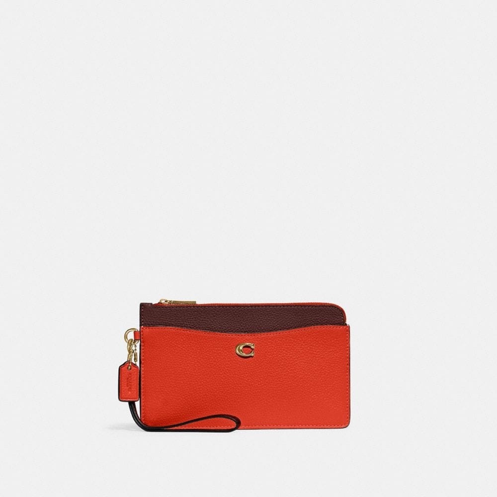 COACH L ZIP WRISTLET IN COLORBLOCK ORANGE/RED NWT